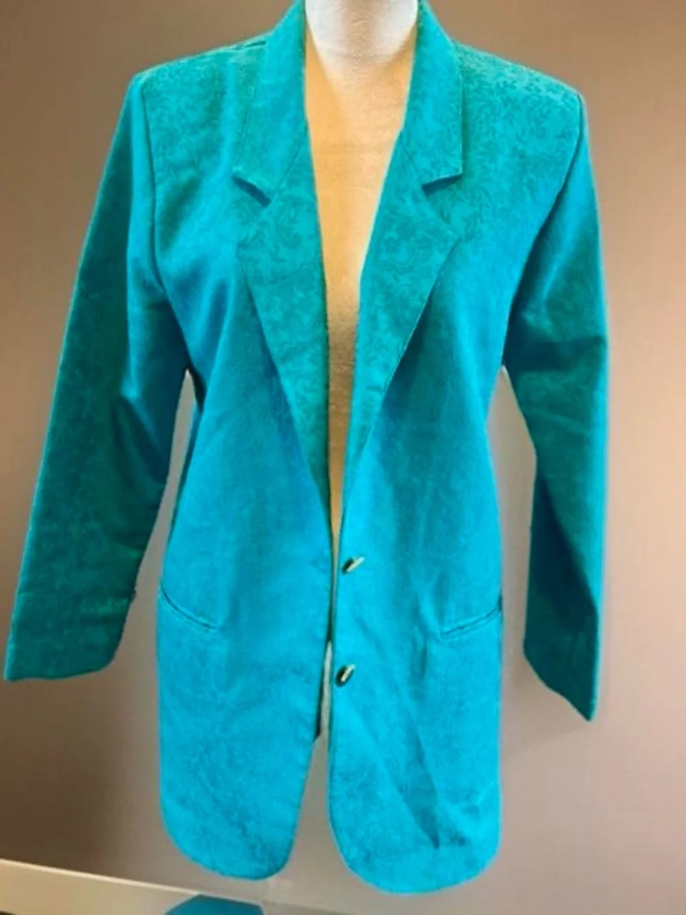 Women's Turquoise Floral Jacquard Blazer - Tailored Teal Jacket